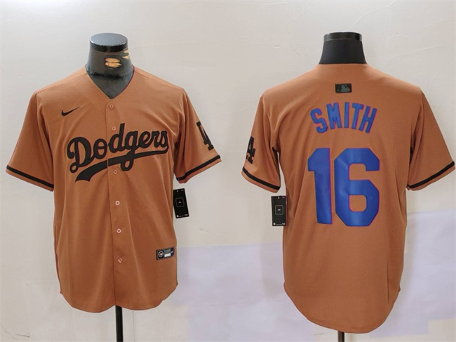 Men's Los Angeles Dodgers #16 Will Smith Brown Cool Base Stitched Baseball Jersey